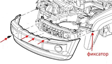 scheme of fastening of front bumper Jeep Grand Cherokee WK (2005-2010)